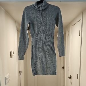 Gray Knit Turtleneck Sweater Dress XS